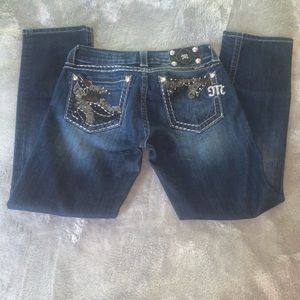 Size 29 Miss Me Embellished Denim Blue Jeans Sequined Pockets Buckle Exc…